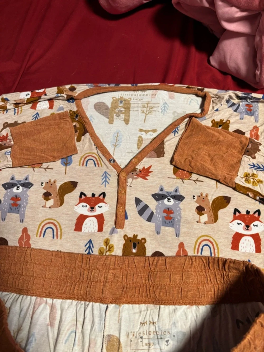 Little Sleepies Neutral Woodland Animal Pajama Set with Rust Accents - Picture 3 of 3